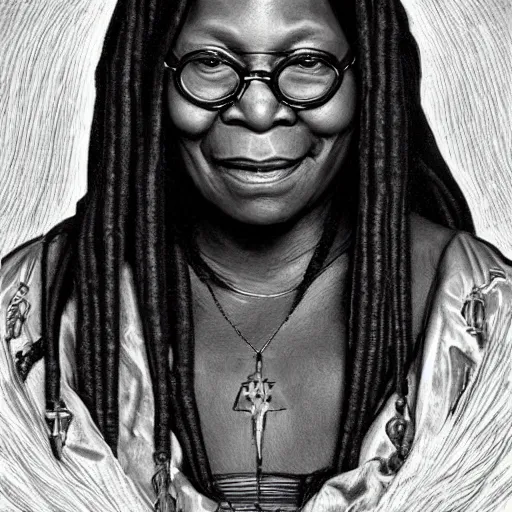 Image similar to amazing lifelike award winning pencil illustration of sister Mary Clarence whoopi Goldberg trending on art station artgerm Greg rutkowski alphonse mucha cinematic