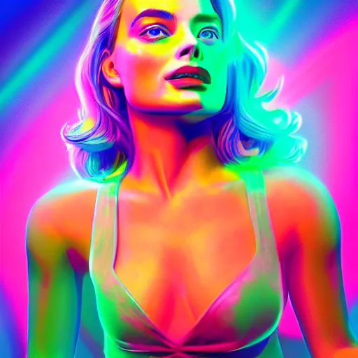 Image similar to 3 d neon art of margot robbie, hyper detailed, 3 d render, award winning