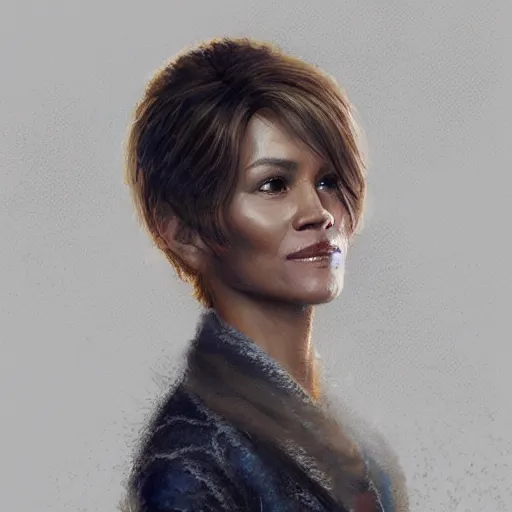 Prompt: portrait of maci holloway, first woman elected as president in usa, cold but beautiful, about 3 5 years old, highly detailed, mix of halle berry and julia roberts, gong li, olga kurylenko, artstation hd, deviantart, by artgem, greg rutkowski