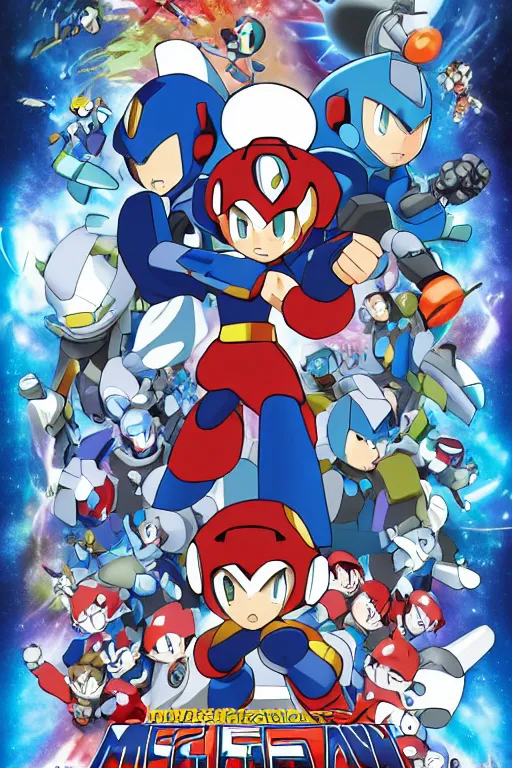 Prompt: Movie poster of Megaman Legends, Highly Detailed, Dramatic, A master piece of storytelling, created by Hideaki Anno + Katsuhiro Otomo +Rumiko Takahashi 8k, hd, high resolution print