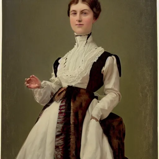 Image similar to a victorian portrait of a rabbit wearing a white dress