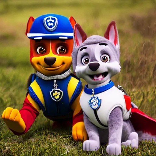 Image similar to paw patrol as real life human characters, furry, photorealistic, cinematic, 3 5 mm