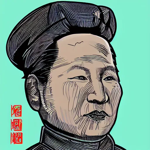 Image similar to cyberpunk mao zedong as the leader of a futuristic communist society, cybernetics, sharp lines, digital, artstation, colored in