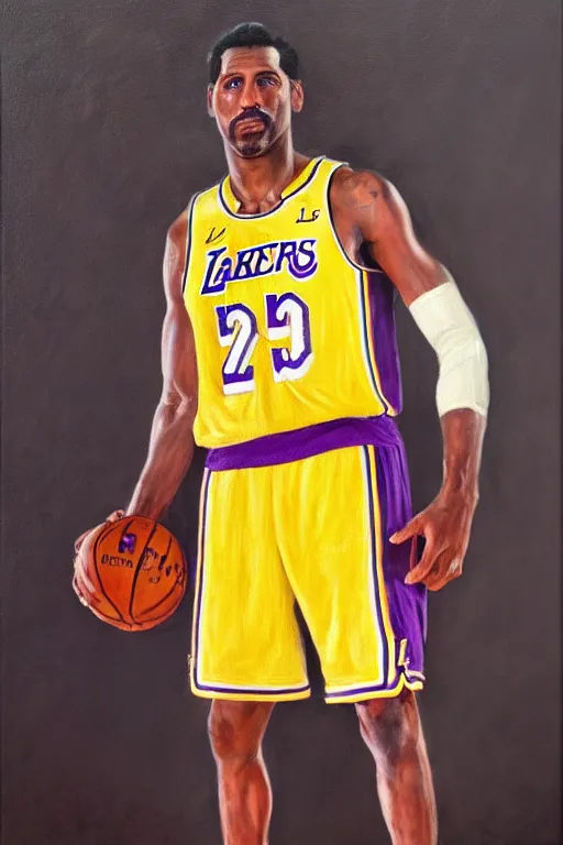 Image similar to full body portrait of the dictator of the los angeles lakers, 1 9 5 5, in full military garb, oil on canvas by william sidney mount, trending on artstation