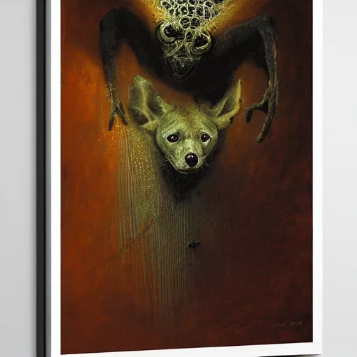 Image similar to spider morphed with a hyena, in sewer, highly detailed beksinski art