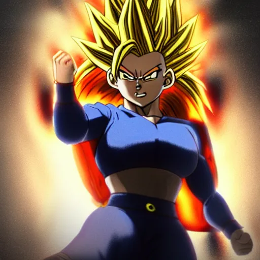 Prompt: female Super Saiyan doing a kamehameha