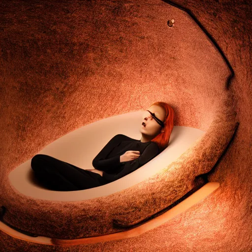 Image similar to a woman lying inside a hibernation pod, side view, in the style of blade runner, high tech, photoreal, dramatic lighting, unreal engine 5, octane rendering, ray tracing - w 1 0 2 4