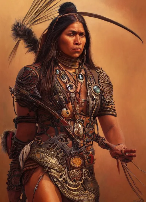 Image similar to portrait of a comanche warrior woman, intricate, highly detailed, centered, digital painting, artstation, concept art, smooth, sharp focus, illustration, artgerm, donato giancola, Joseph Christian Leyendecker, Les Edwards, Ed Repka, WLOP, Artgerm