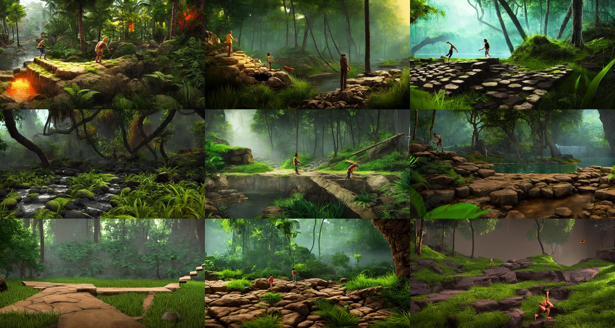Prompt: classic atari game pitfall with modern ultra realistic graphics and ray - tracing, retro game, jungle, platformer, atmosphere, octane render, depth of field, unreal engine 5, full of color, trending on artstation, ultra high detail, ultra realistic, cinematic, focused, 8 k