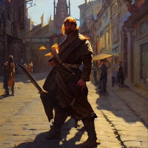 Image similar to greg manchess portrait of a sword stuck between cobblestones, profile picture, organic painting, sunny day, matte painting, bold shapes, hard edges, street art, trending on artstation, by huang guangjian, gil elvgren, ruan jia, randy vargas, greg rutkowski