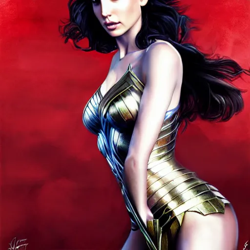 Image similar to gal gadot in the style of stefan kostic, realistic, full body, sharp focus, 8 k high definition, insanely detailed, intricate, elegant, art by stanley lau and artgerm