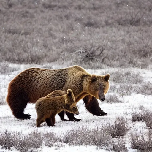 Image similar to Award Winning Nature photo Brown Bear Mothers Rabbits in snow in the mexican desert