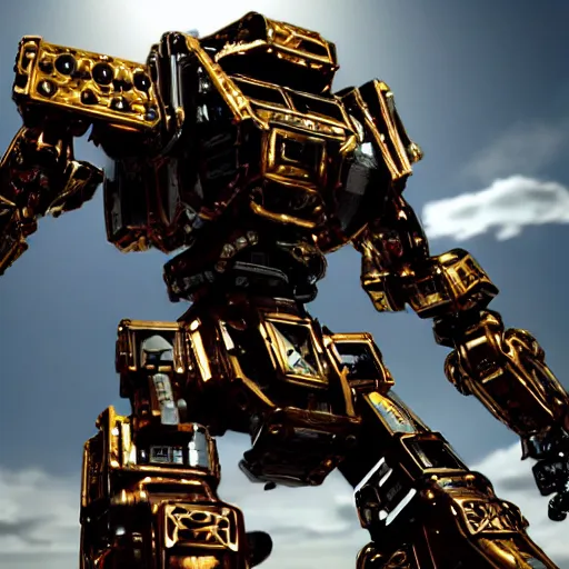 Image similar to a shiny ornate boxing humanoid mecha in ruin city, victory, punk style, by war robots, real steel ( 2 0 1 1 ), westworld and eve venture and pacific rim and machine warrior 5, cryengine, frostbite 3 engine, scarlet and yellow scheme, sharp focus, 8 k, high definition, insanely detailed, soft lighting, smooth face