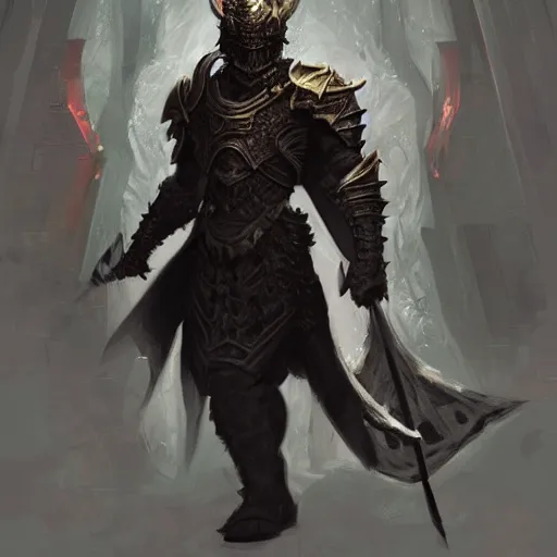 Image similar to digital art painting of a black dragonborn!!! wearing armored wizard robes, dnd portrait painted by craig mullins and gaston bussiere and greg rutkowski