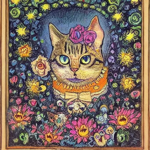 Image similar to a necromancer cat, louis wain, fantasy art