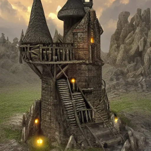 Prompt: Wizard's Tower, High Fantasy, Photorealistic, 3d realistic materials