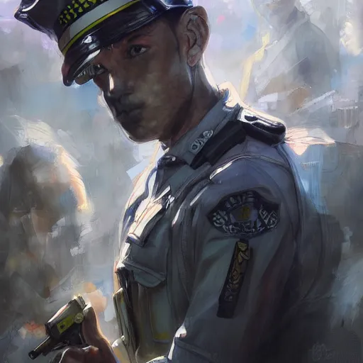 Prompt: police, digital painting, ultradetailed, artstation, oil painting, ultradetailed, artstation, yoshitaka amano, and artgerm