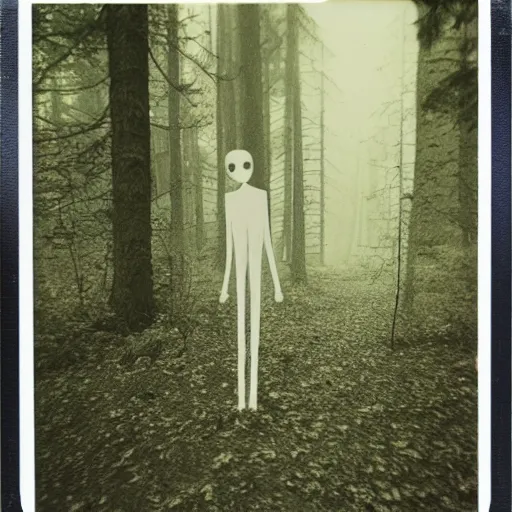 Image similar to Polaroid of slenderman in the woods