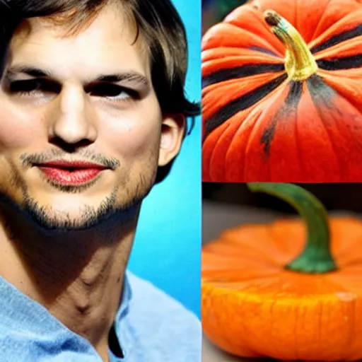 Image similar to ashton kutcher face on a hokaido squash