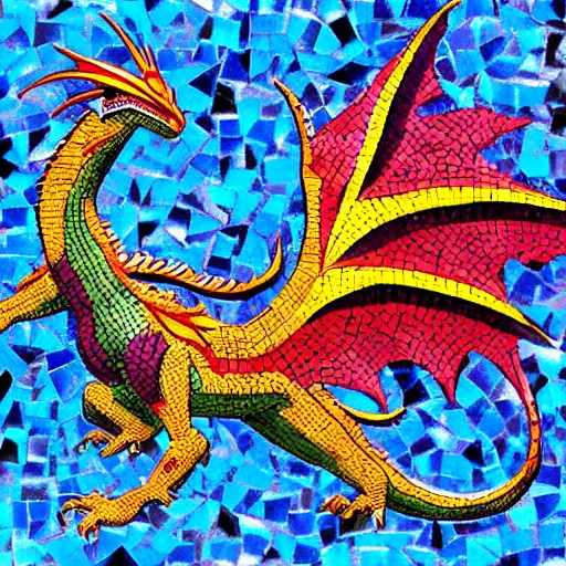 Prompt: mosaic dragon by dr. surrealism