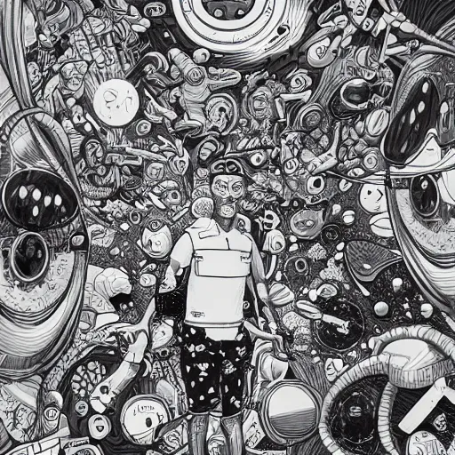 Prompt: james jean, mcbess art of a party in space, hyper detail