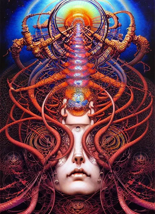 Prompt: detailed image of dmt goddess by Ayami Kojima, Amano, Karol Bak, Greg Hildebrandt, and Mark Brooks, rich deep universe colors. Beksinski painting, part by Adrian Ghenie and Gerhard Richter. art by Takato Yamamoto. masterpiece . intricate artwork by Tooth Wu and wlop and beeple, greg rutkowski, very coherent symmetrical artwork, cinematic, hyper realism, high detail, octane render, unreal engine, 8k, Vibrant colors, Smooth gradients, High contrast, depth of field. by Katsuhiro Otomo, full body character drawing, inspired by Evangeleon, clean ink detailed line drawing, intricate detail, extremely detailed. painting by Arthur Rackham, Eugene de Blaas, Frederic Leighton