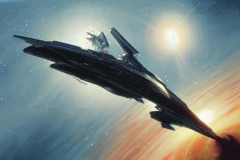 Image similar to spaceship flying over a strange planet, peter elson, artstation