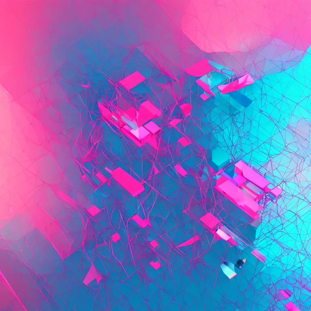 Image similar to chromatic 3D geometry, tilt shift macro, blue and pink accents, matte bright highly detailed, epic, 3D render, digital art, artstation, 8K artistic photography, photo-realistic, by Hiroya Oku, Jenny Seville, Salvador Dali, Francis Bacon, WLOP