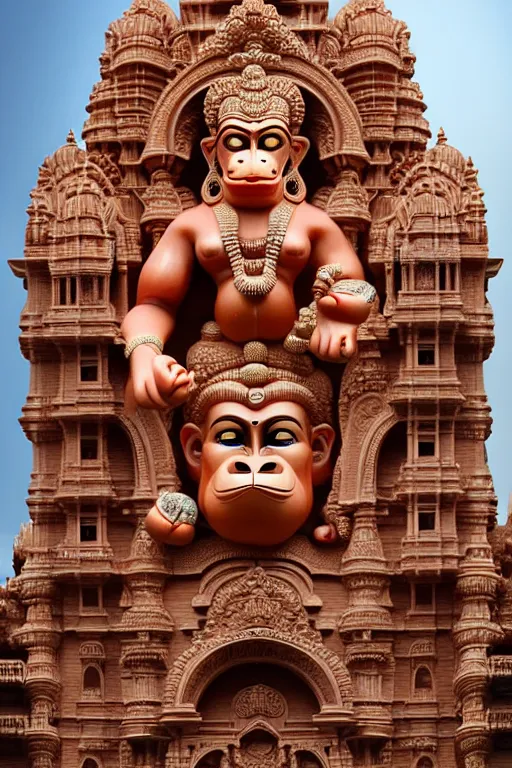 Image similar to high quality 3 d baroque biomorphic hanuman! buildings in mumbai!! centre, highly detailed, cinematic smooth, berenice abbott & john j. park, dramatic morning light, wide shot, high angle, uhd 8 k, sharp focus