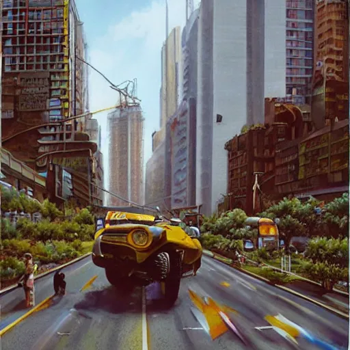 Image similar to tiranasaur tirex in modern city, hyperrealistic, style of james gurney