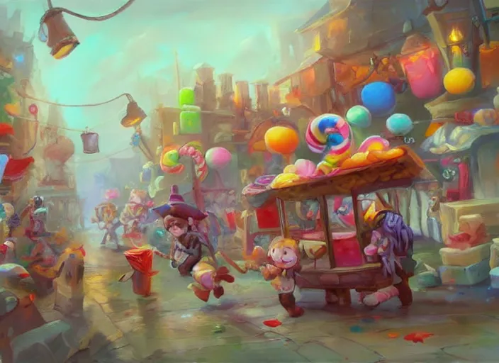 Image similar to concept art of cute candy mobs, oil painting by Jama Jurabaev, extremely detailed, brush hard, artstation, for AAA game, high quality