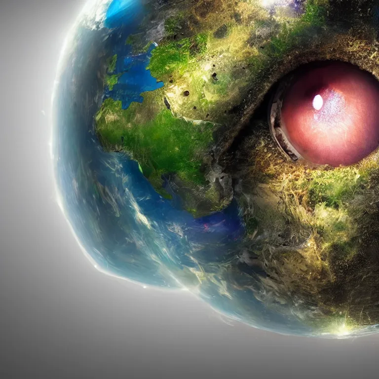 Prompt: planet earth inside someone’s eye socket where their eyeball should be, ultra realistic, digital art, 8k resolution, artstation