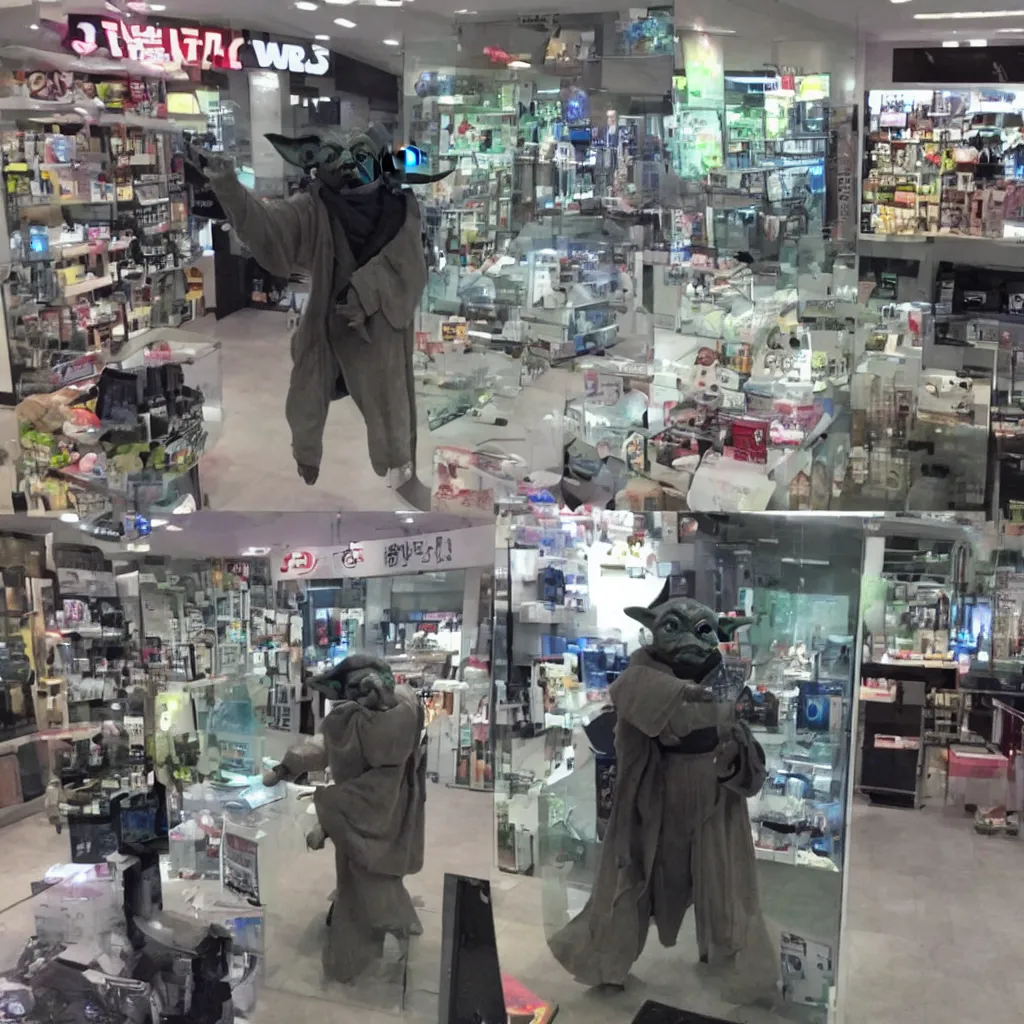 Image similar to CCTV Yoda robbing a store