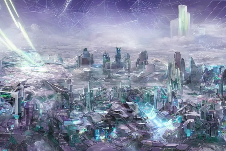 Image similar to futuristic luxurios cyberpunk city with Singaporean lush garden, advanced civilization, coherent details, at Salar De Uyuni, Hexagonal formations on the surface of salt crystallization, sandwiched between sedimentary deposits, bubbling geysers, marvellous reflection of the sky, digital painting, concept art, smooth, sharp focus, from Star Trek 2021, illustration, by WLOP and Ruan Jia and Mandy Jurgens and William-Adolphe Bouguereau, Artgerm