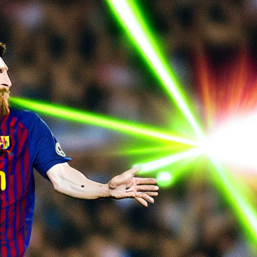 Image similar to a picture of messi shooting a laser beam