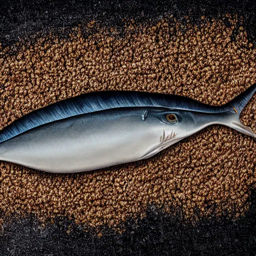 Image similar to a sardine grows from the soil, realistic, detailed, 4k, photography