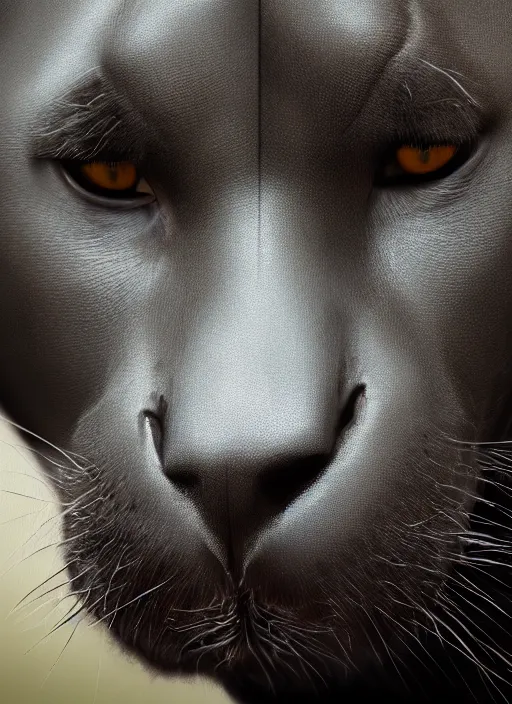 Image similar to a beautiful realistic matte painting portrait of a black jaguar, highly detailed close up