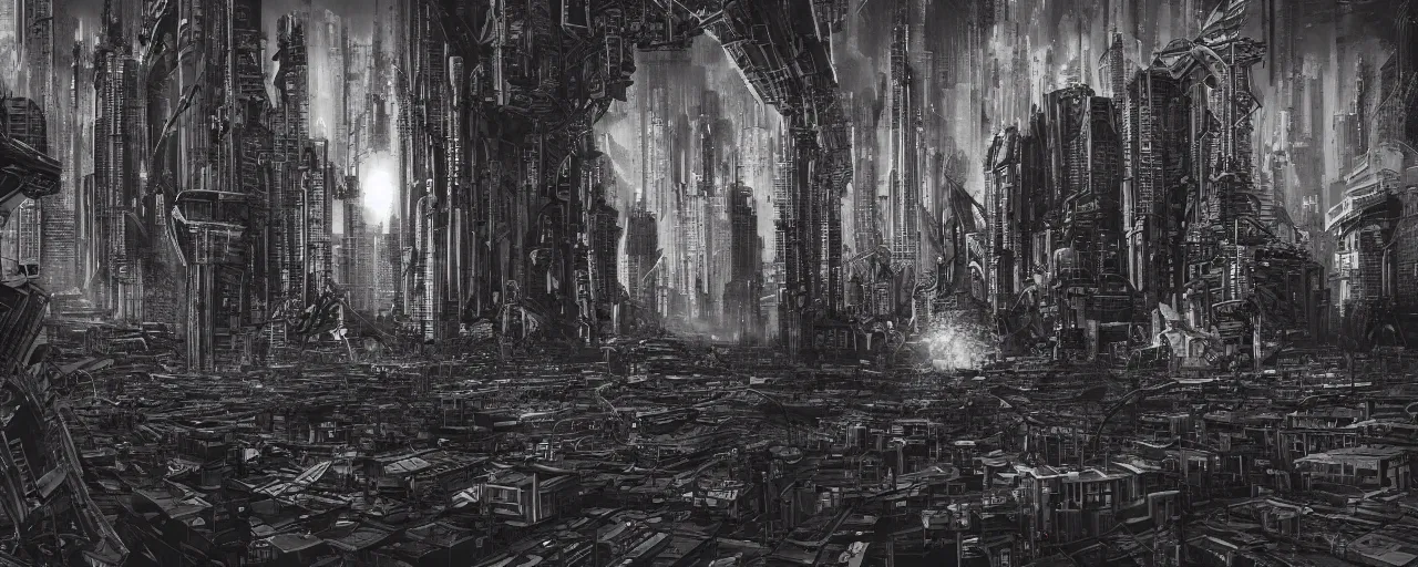 Image similar to photo of a black hole is destroying a gothic cyberpunk City