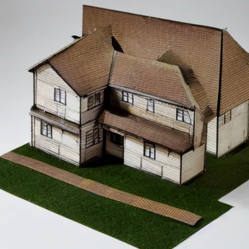 Image similar to a model of a complex house made from old packaging