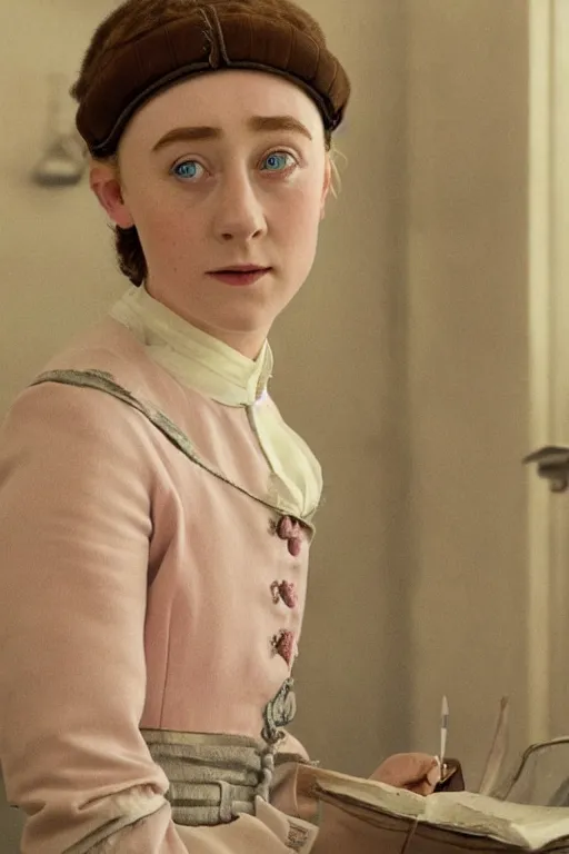 Image similar to concept art of Saoirse Ronan as Agatha in Wes Anderson's Grand Budapest Hotel
