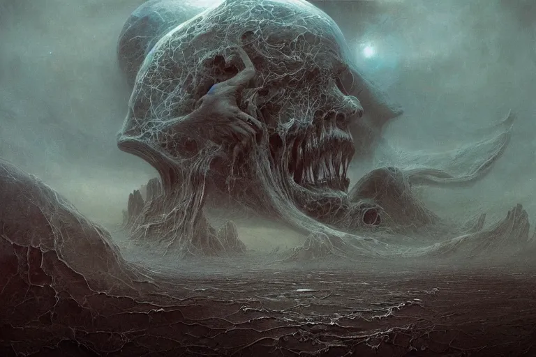 Image similar to maelstrom, gehenna, chaos, the world without form and void, amazing concept painting by Jessica Rossier and HR giger and Beksinski