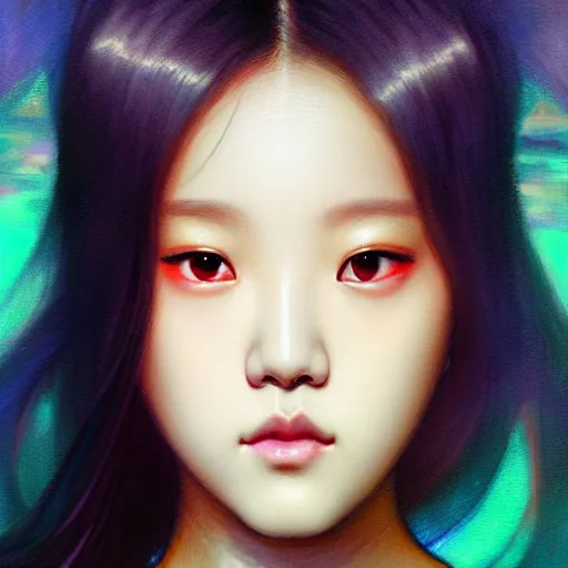 Image similar to jisoo of blackpink, hyperrealistic portrait, bladerunner street, art by artgerm and greg rutkowski and fra angelico and alphons mucha, fantasy art, photo realistic, dynamic lighting, artstation, poster, volumetric lighting, very detailed face, intricate complexity, rule of thirds, 8 k, award winning, unreal engine