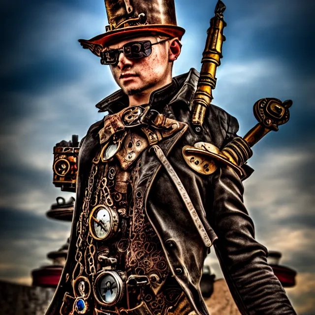 Image similar to steampunk warrior, 8 k, hdr, smooth, sharp focus, high resolution, award - winning photo