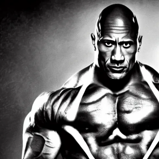 Prompt: dwayne the rock johnson with muscles on muscles on muscles