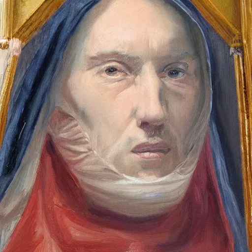 Image similar to a man wearing a long cloak and hood, oil painting, portrait, high detail