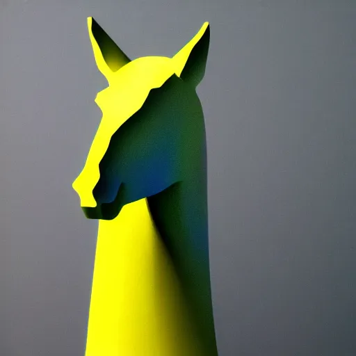 Prompt: horse head statue , gradient from red to yellow background