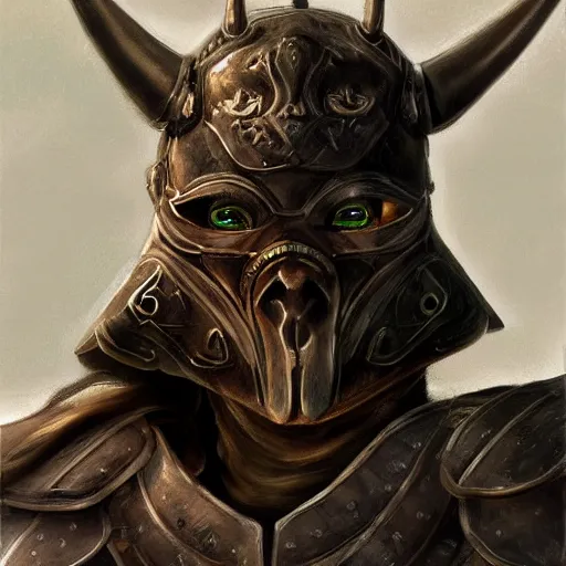 Prompt: detailed portrait of a black Minotaur general in plate armor, fantasy painting, concept art