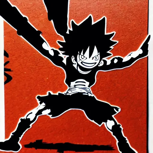 Image similar to die cut sticker, luffy gear 4, splatter paint on paper