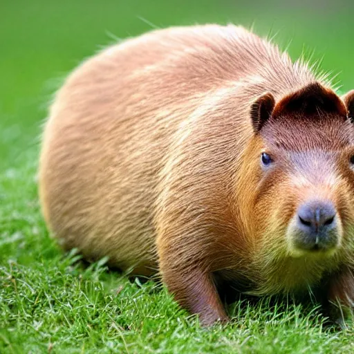 Prompt: the cutest capybara ever seen sitting in the grass, hyper realistic