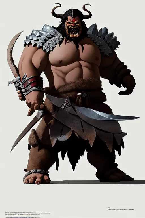 Image similar to orc barbarian wearing leather armor, full body shot, exquisite details, earth magic, mid view, design on a white background, by studio muti, greg rutkowski, makoto shinkai, takashi takeuchi, studio ghibli